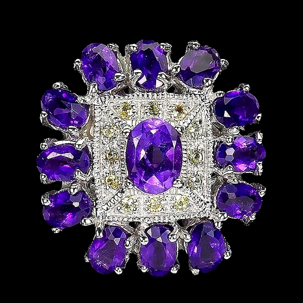 Natural Purple Amethyst 8x6mm, Sapphire 925 Sterling Silver‎ Ring Size 8